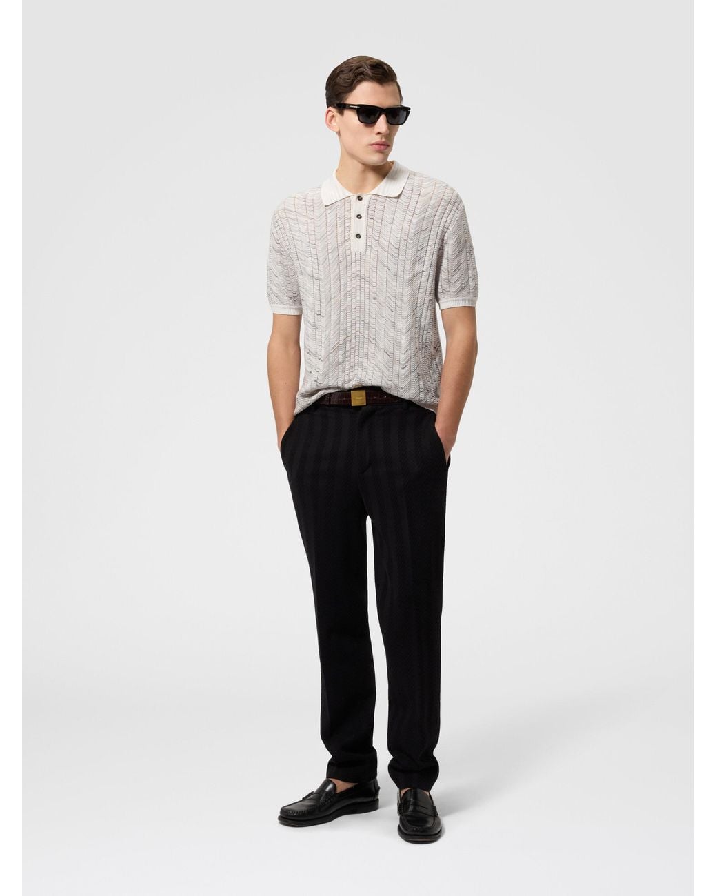 Missoni White Openwork Knit Cotton And Viscose Polo Shirt for men