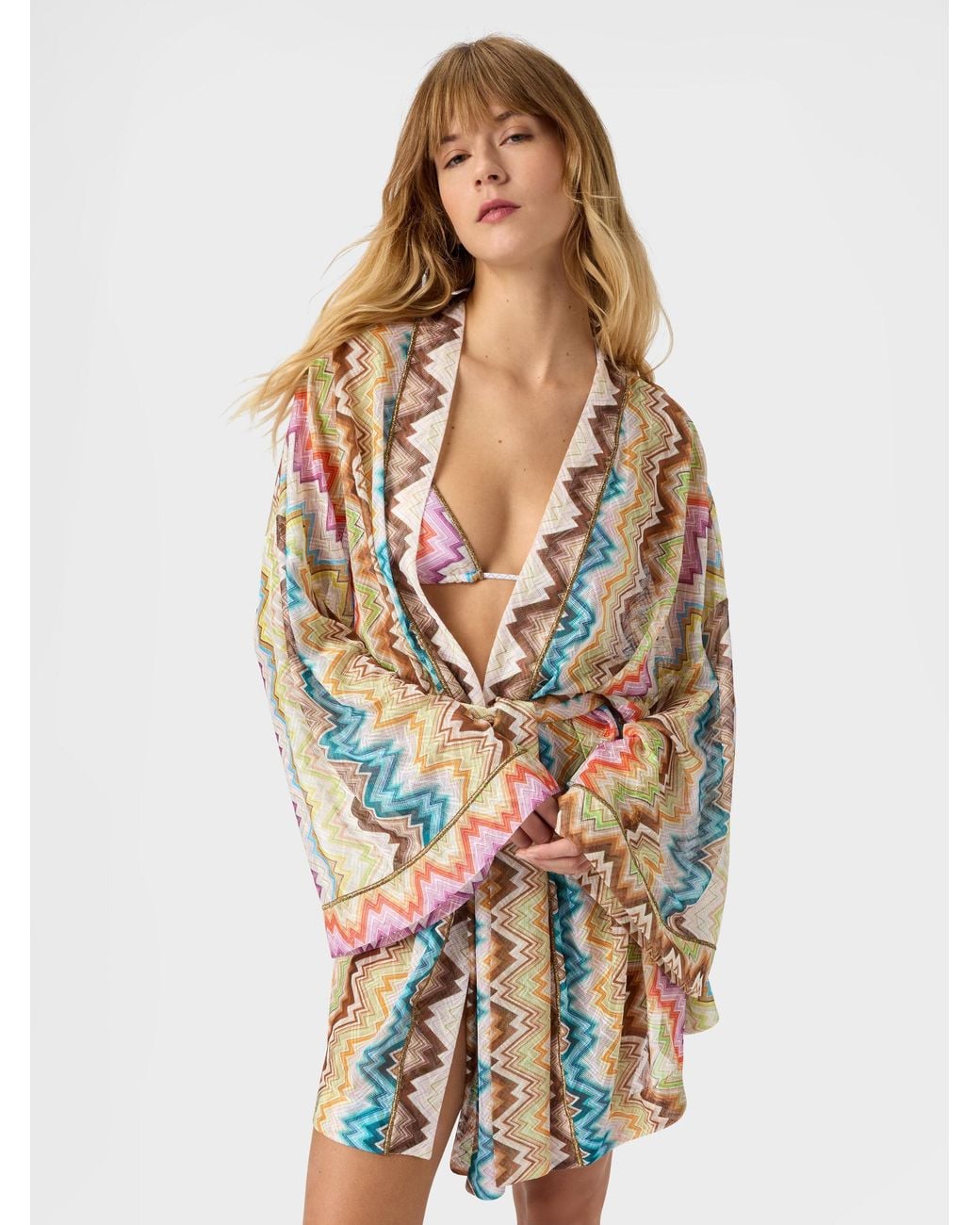 Missoni White Cover-Up With Adjustable Belt And Zig Zag Print
