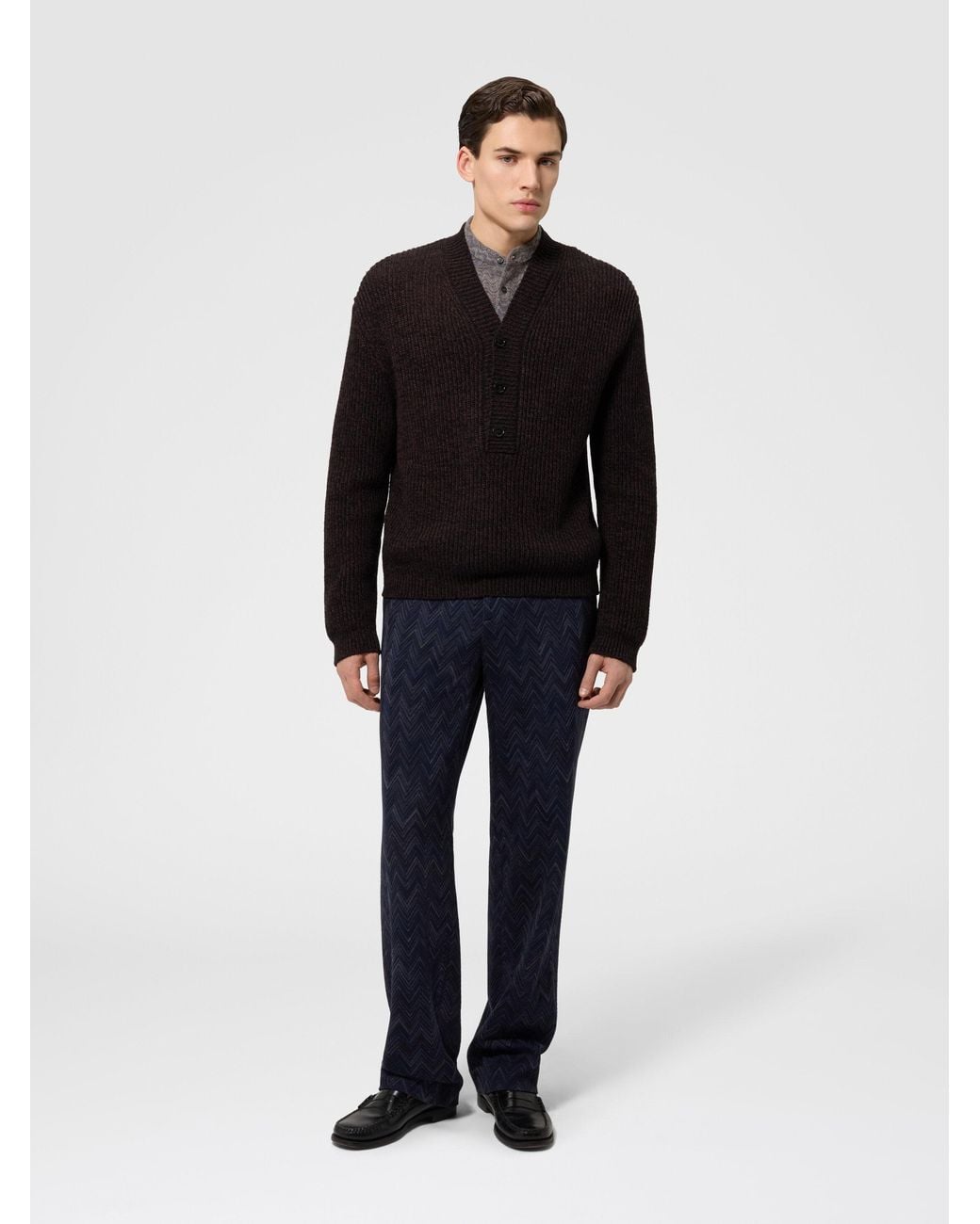 Missoni Black Wool And Viscose Mélange V-Neck Pullover for men
