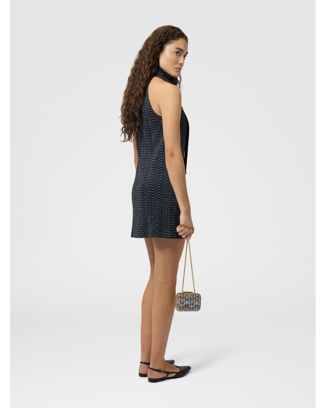 Missoni Blue Sleeveless Mini Dress With Scarf Collar