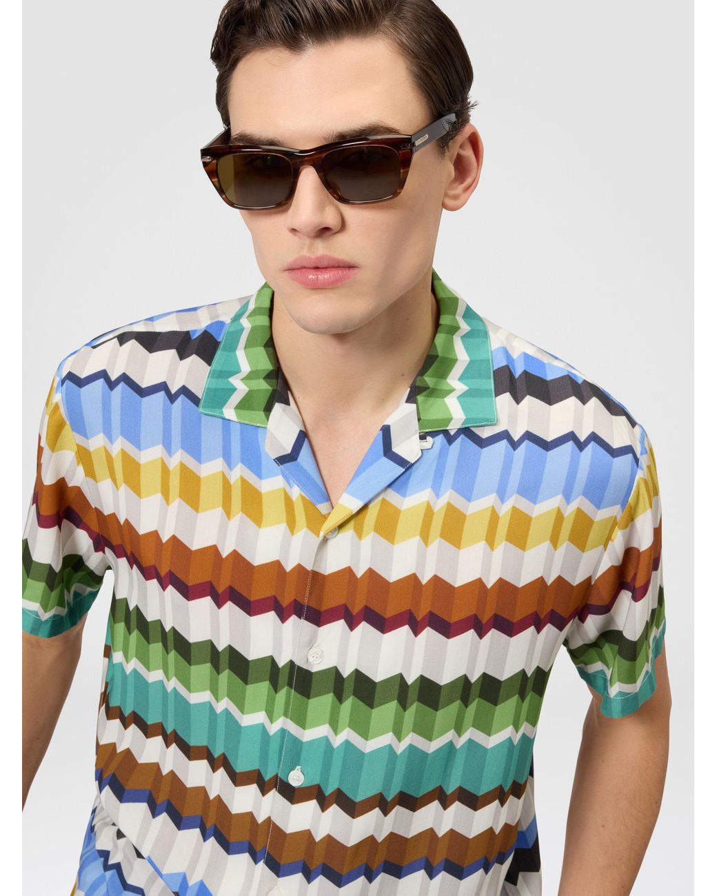 Missoni Gray Zig Zag Viscose Bowling Shirt for men