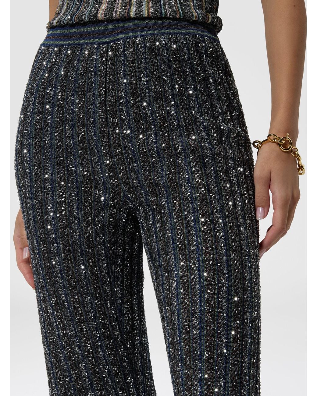 Missoni Black Striped Flared Trousers With Sequins