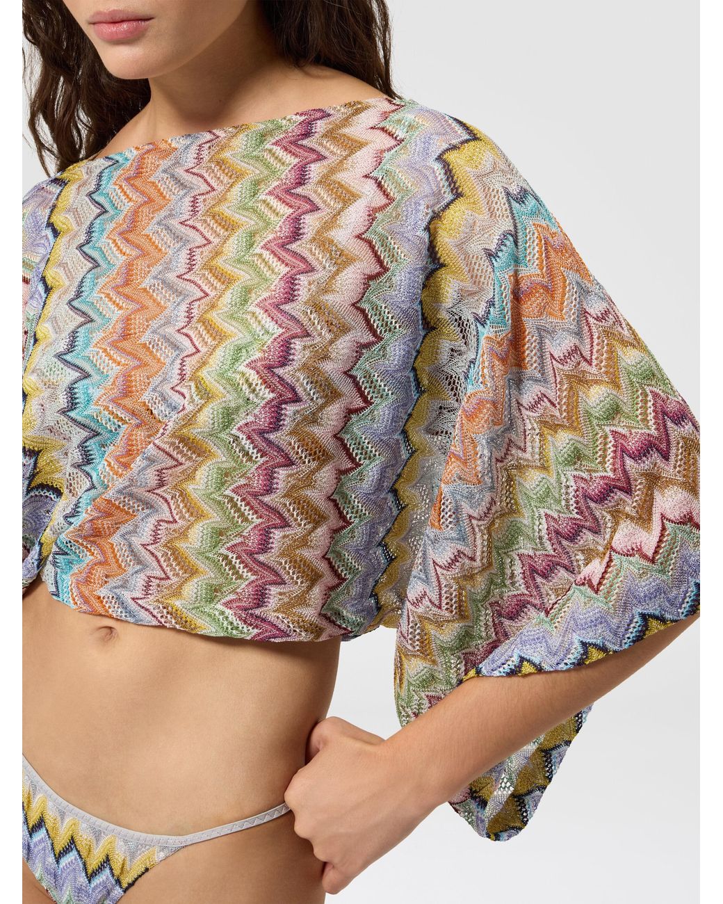 Missoni White Viscose Lamé Cover-Up Top With Batwing Sleeves