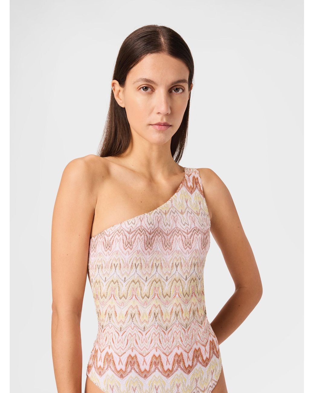 Missoni Pink One-Shoulder Swimsuit With Space-Dye Lace Pattern
