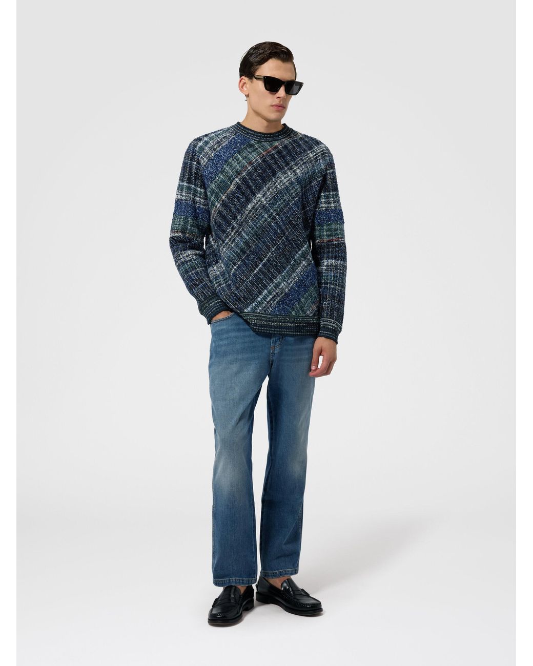 Missoni Blue Wool-Blend Pullover With Macro-Check Pattern for men