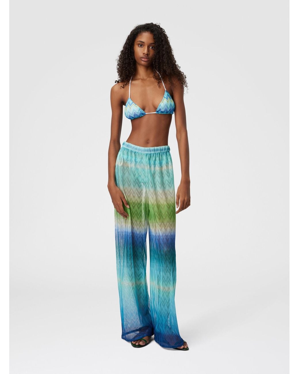 Missoni Blue Straight Pants With Faded Striped Pattern