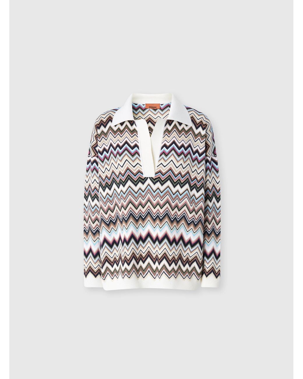 Missoni White Oversized Wool And Viscose Zig Zag Polo