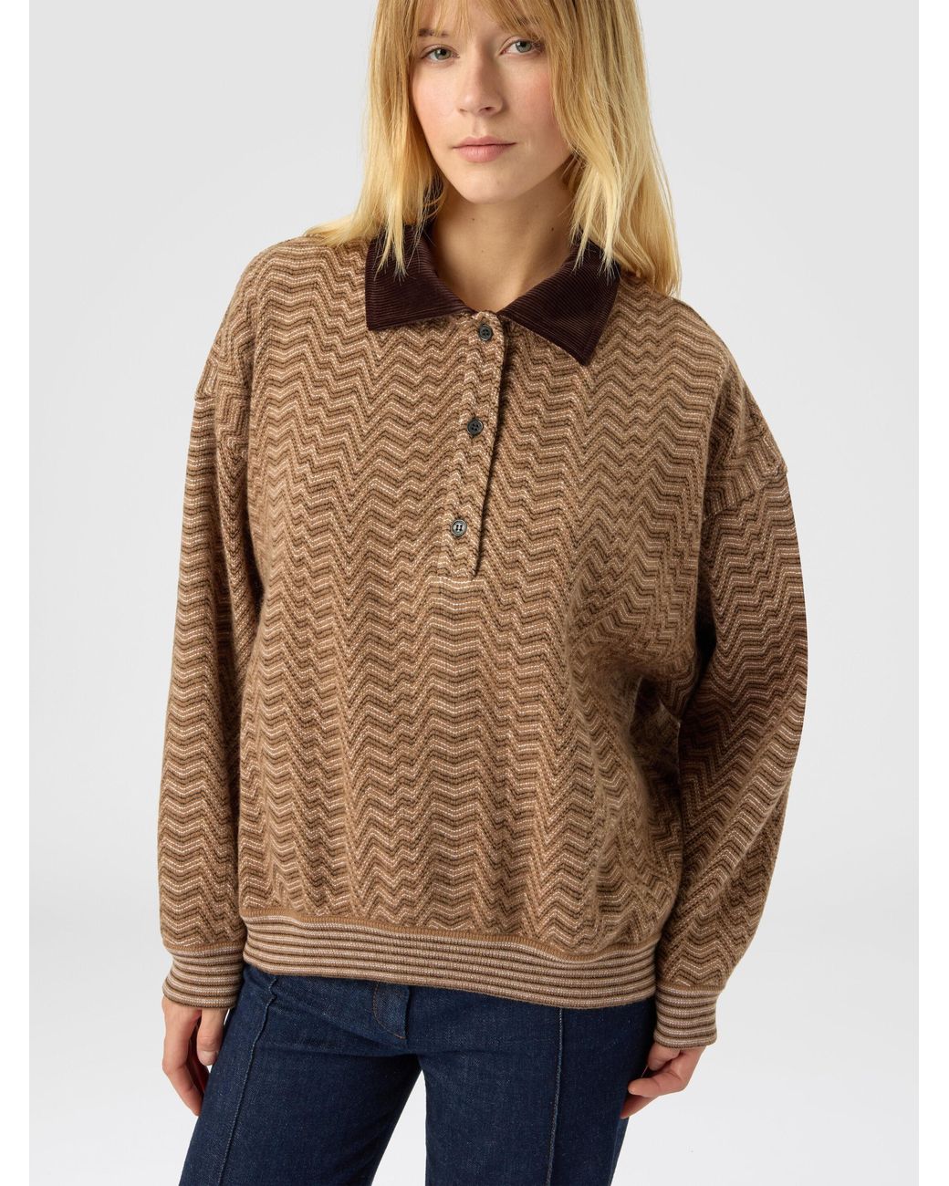 Missoni Natural Chevron Polo Sweater