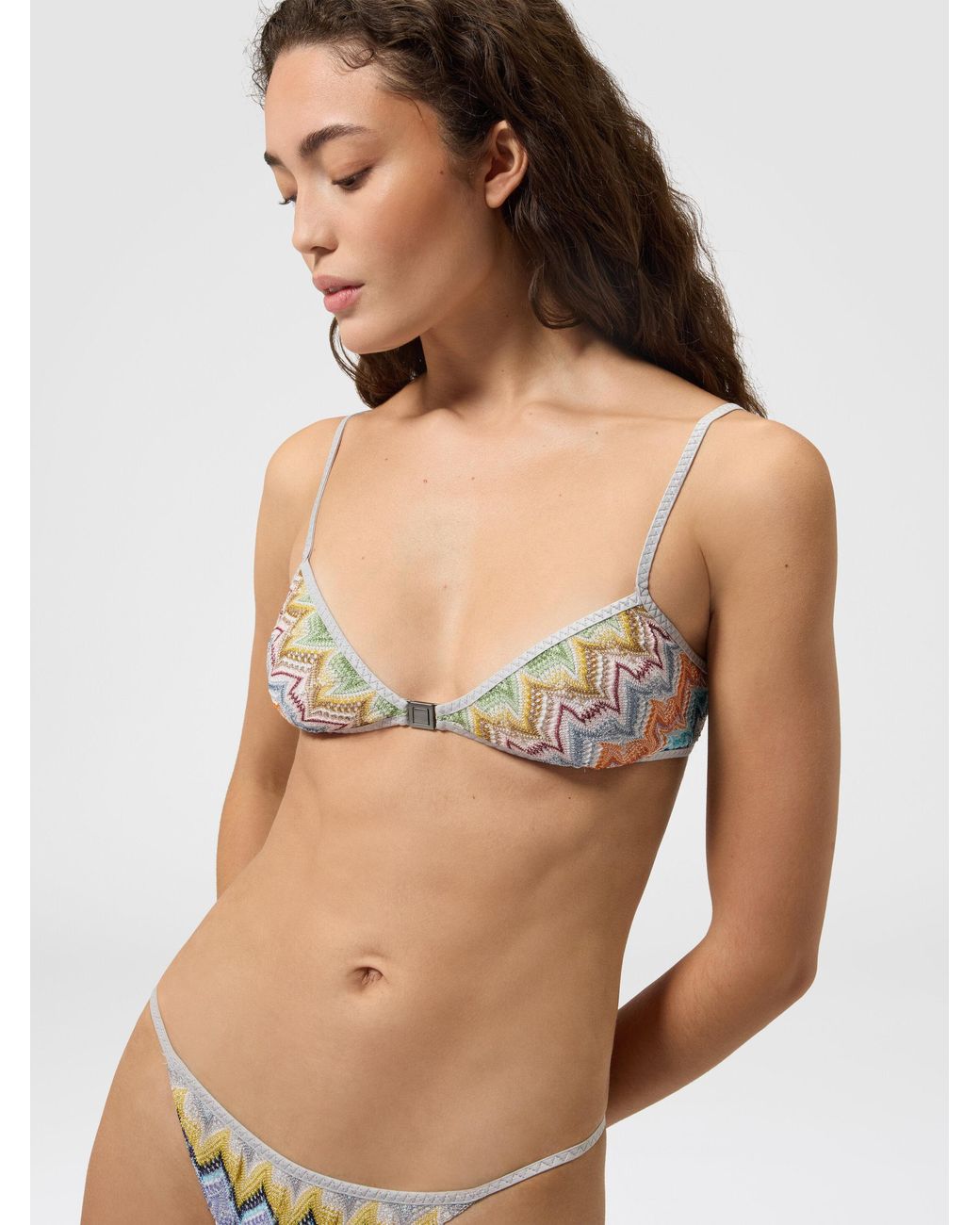 Missoni White Viscose Lamé Bikini With Front-Closure Top