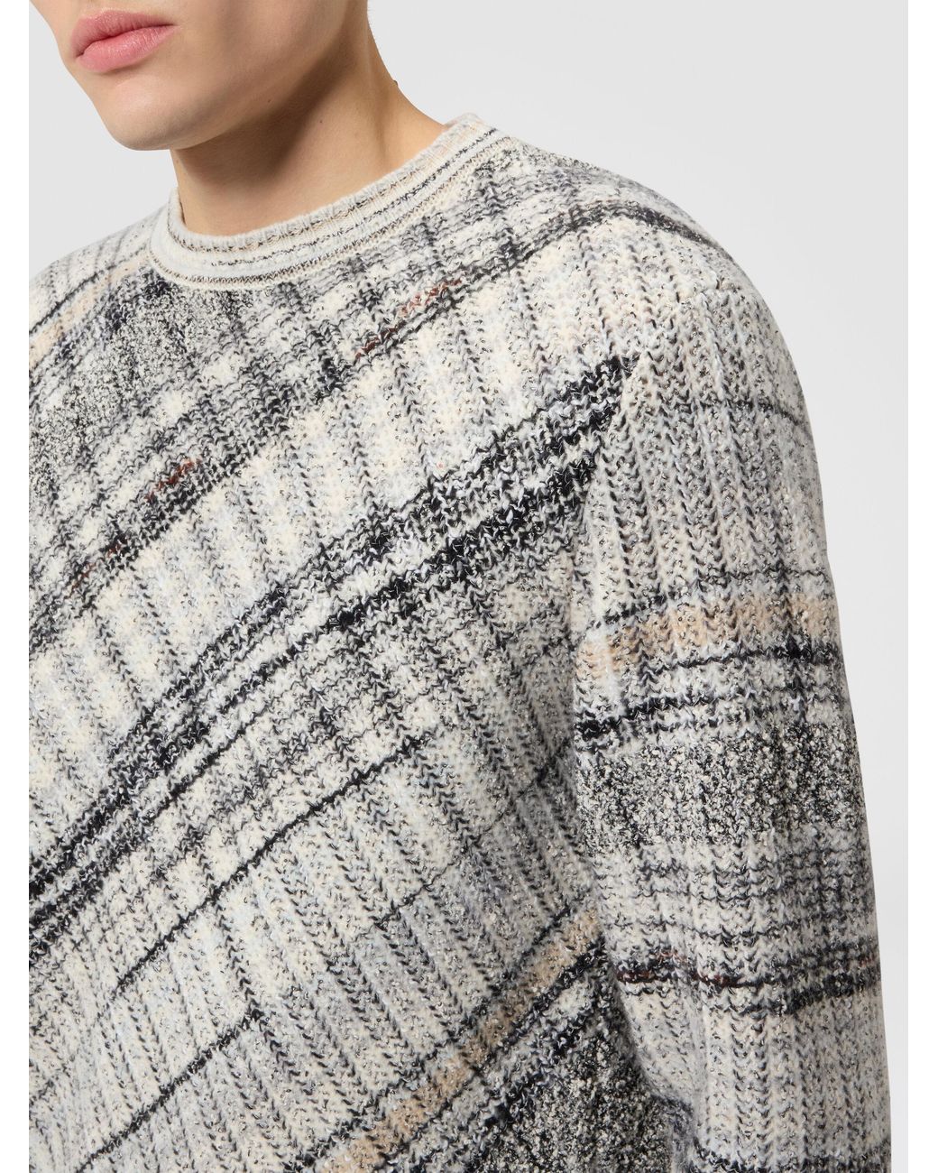Missoni Gray Wool-Blend Pullover With Macro-Check Pattern for men