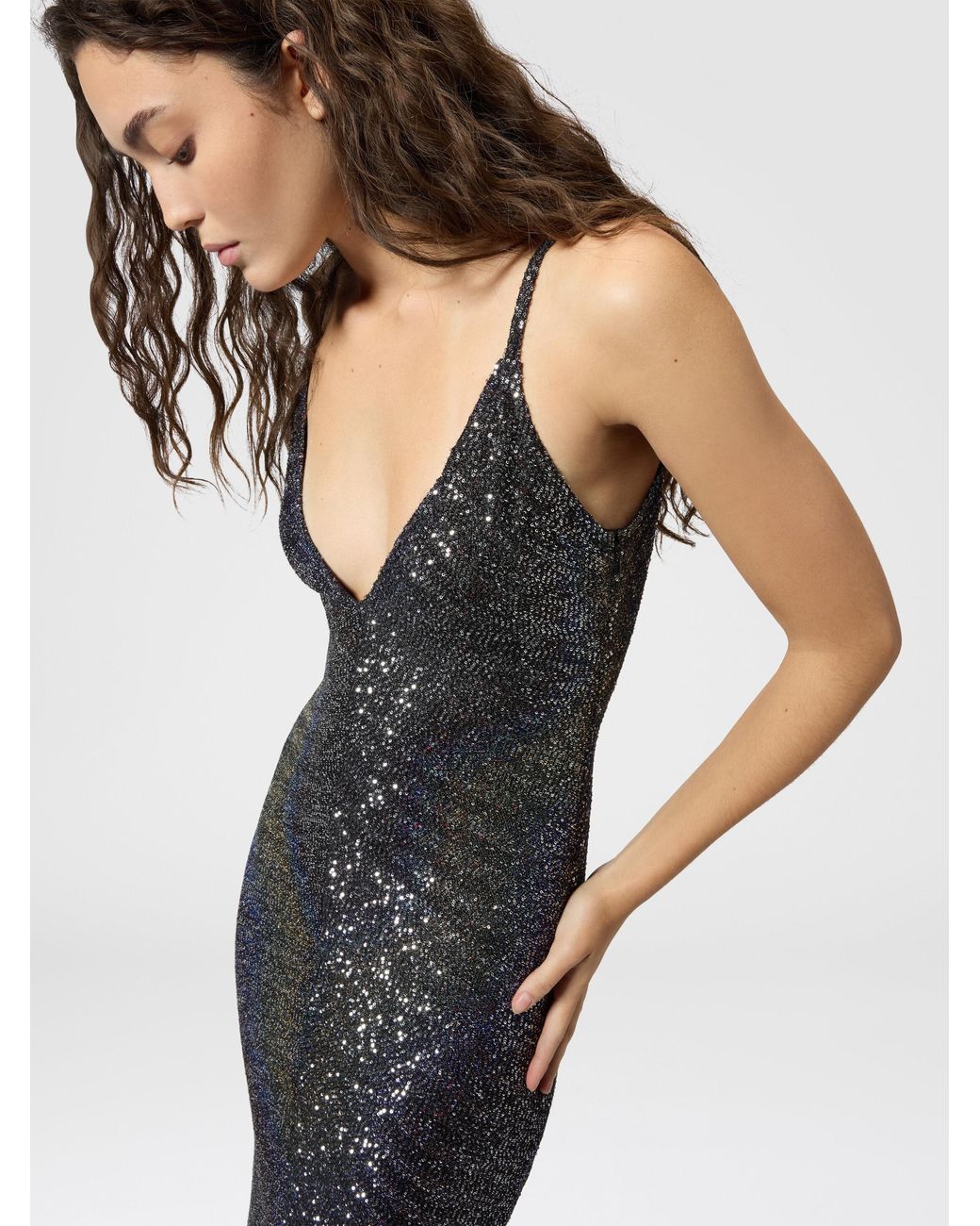 Missoni White Long Dégradé Knit Dress With Sequins