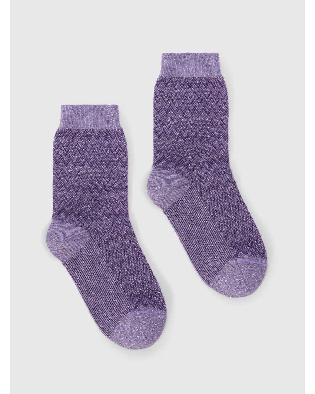 Missoni Purple Short Lamé Knit Socks With Zigzag Pattern