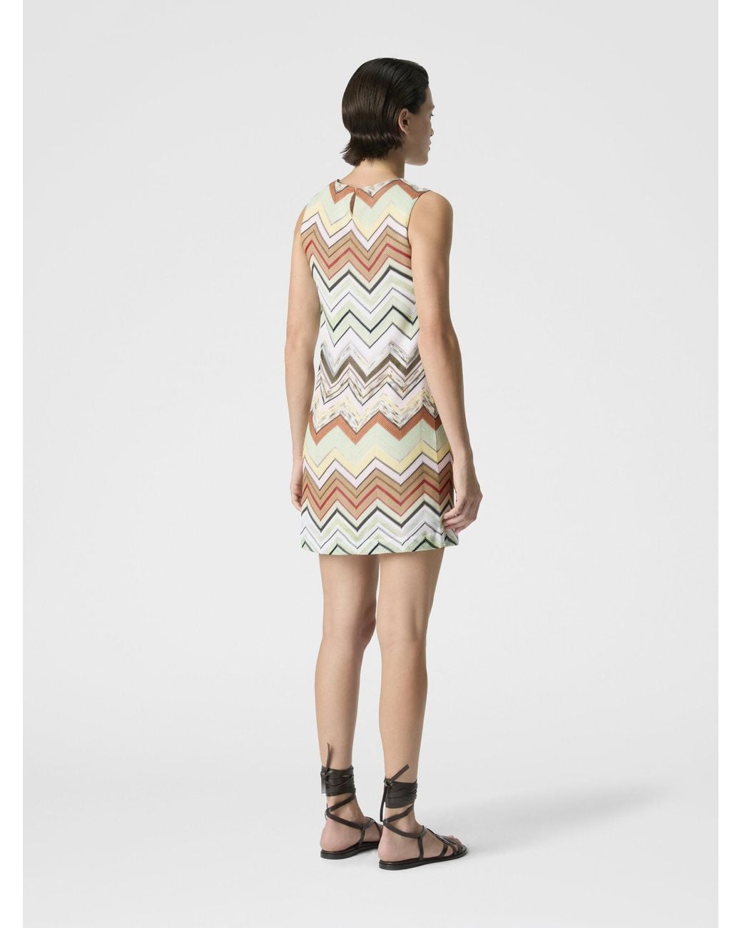 Missoni White Sleeveless Chevron Viscose And Cotton Mini Dress