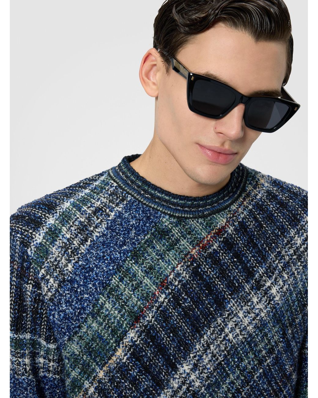 Missoni Blue Wool-Blend Pullover With Macro-Check Pattern for men