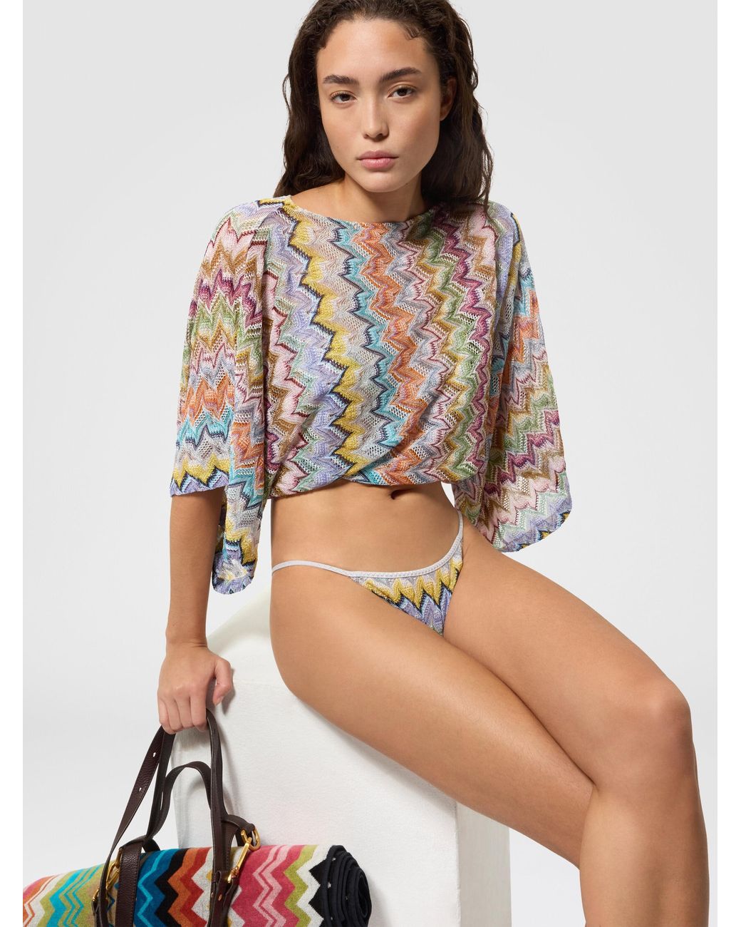 Missoni White Viscose Lamé Cover-Up Top With Batwing Sleeves