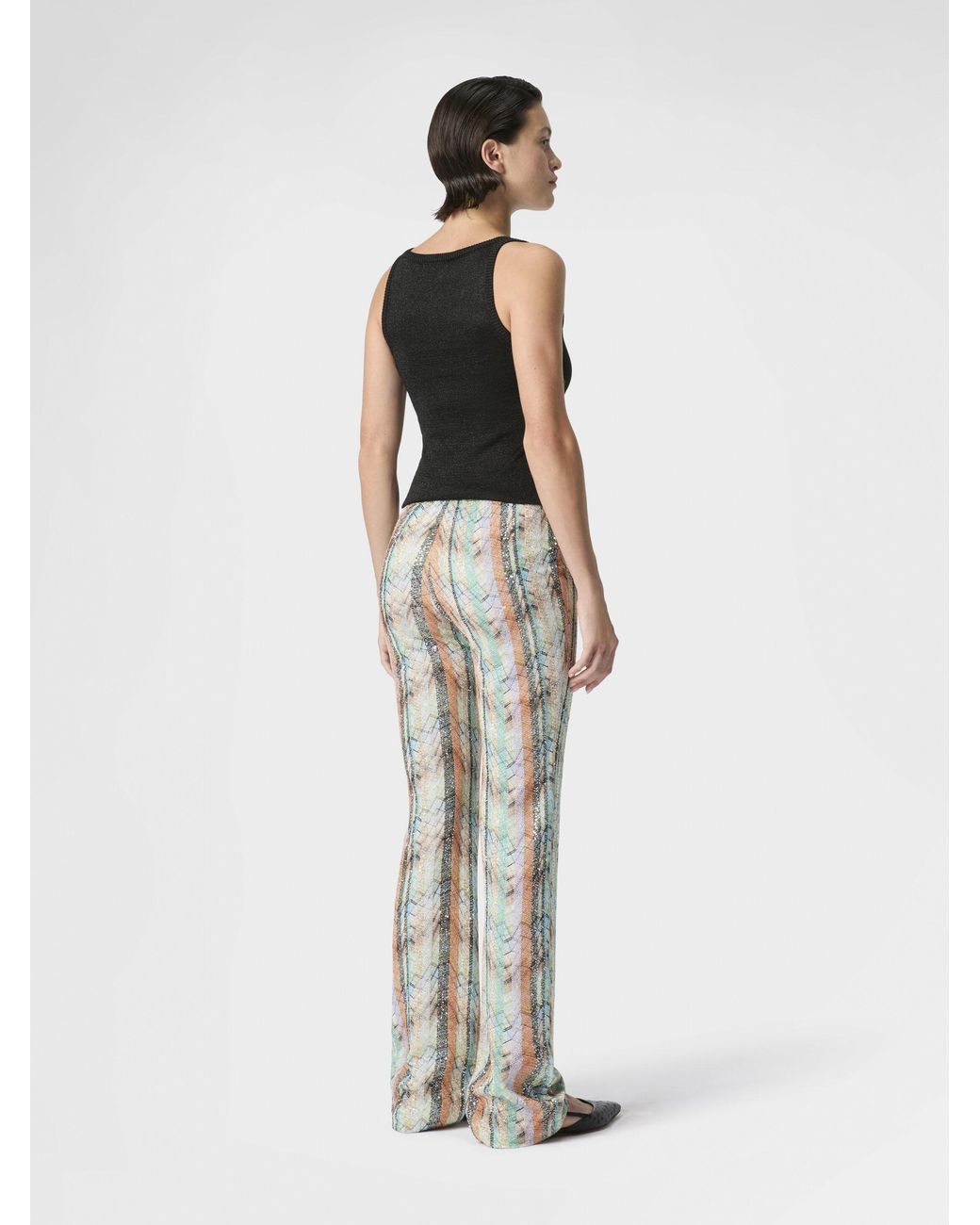 Missoni White Multi-Technique Mixed Viscose Lamé Flared Trousers