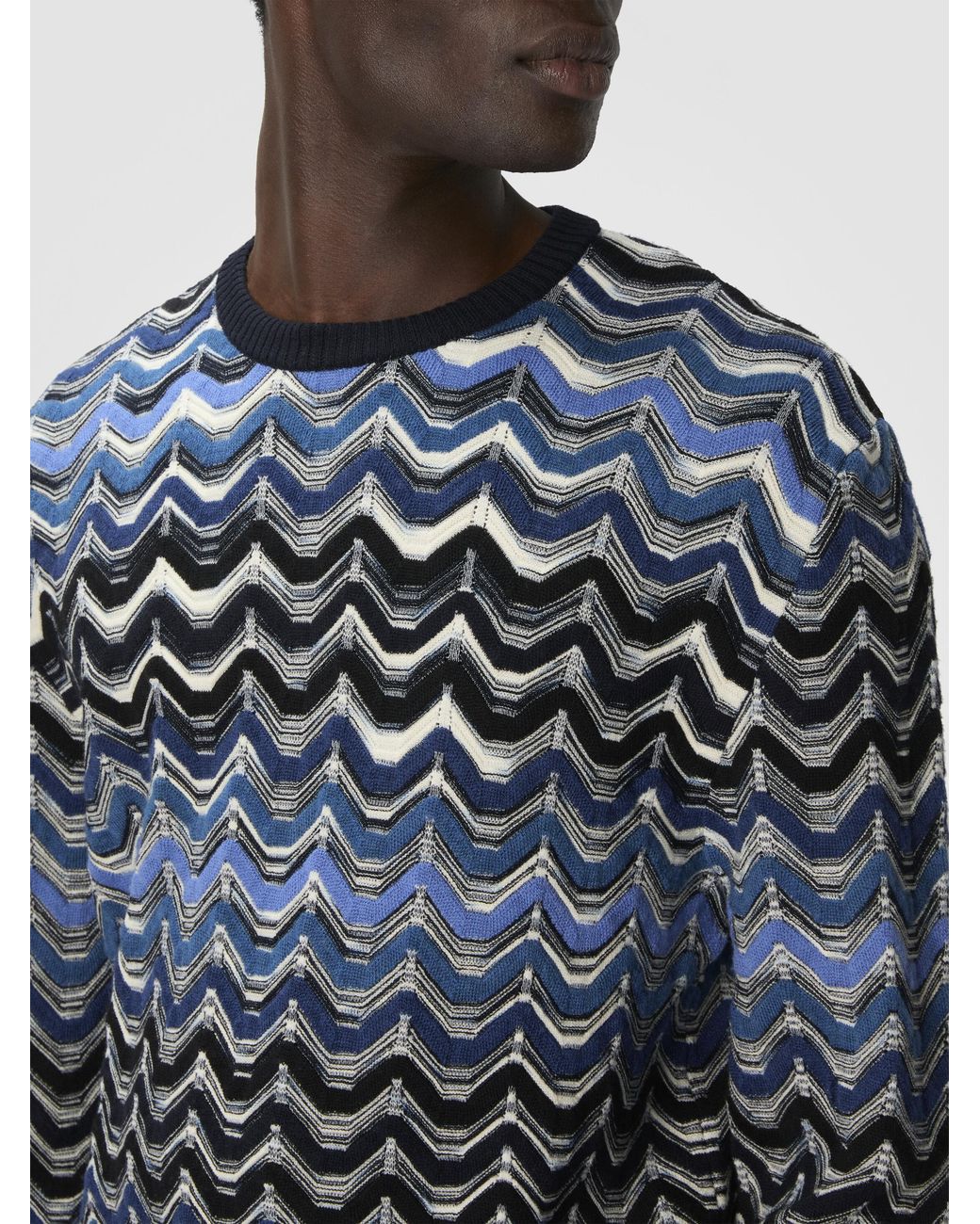 Missoni Blue Crew Neck Sweater With Geometric Zigzag Pattern for men