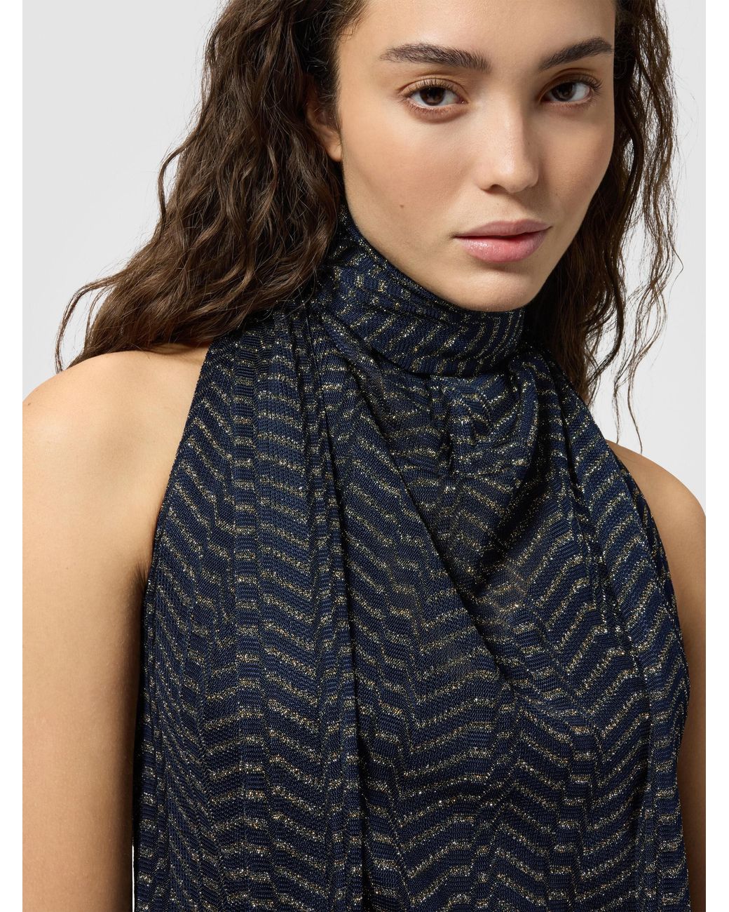 Missoni Blue Sleeveless Mini Dress With Scarf Collar
