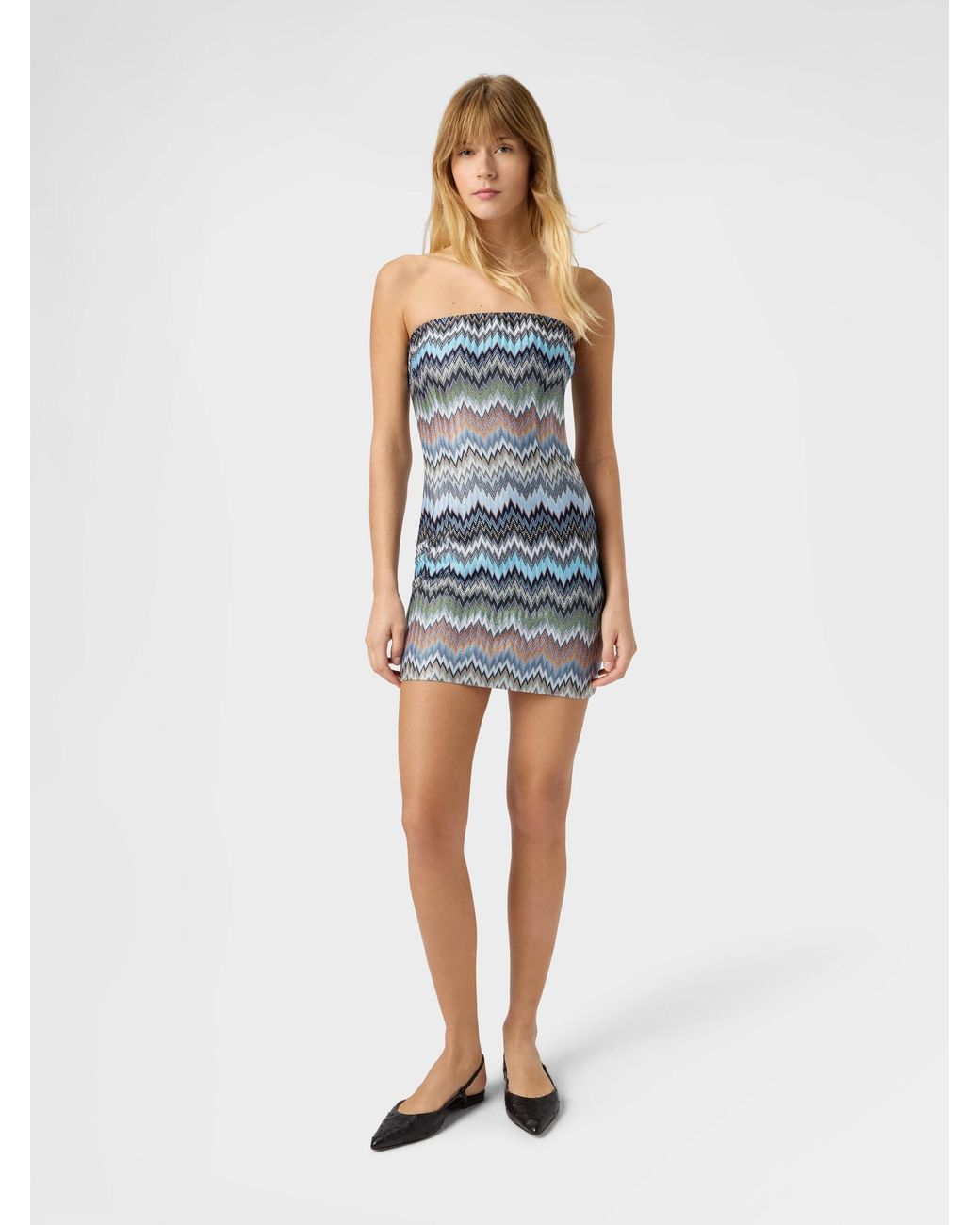 Missoni Blue Viscose Chevron Snake-Pattern Mini Dress