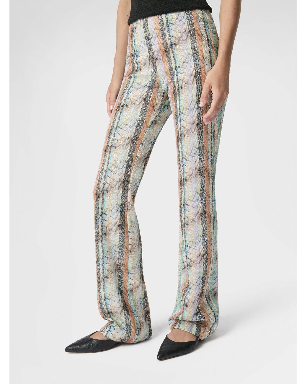 Missoni White Multi-Technique Mixed Viscose Lamé Flared Trousers