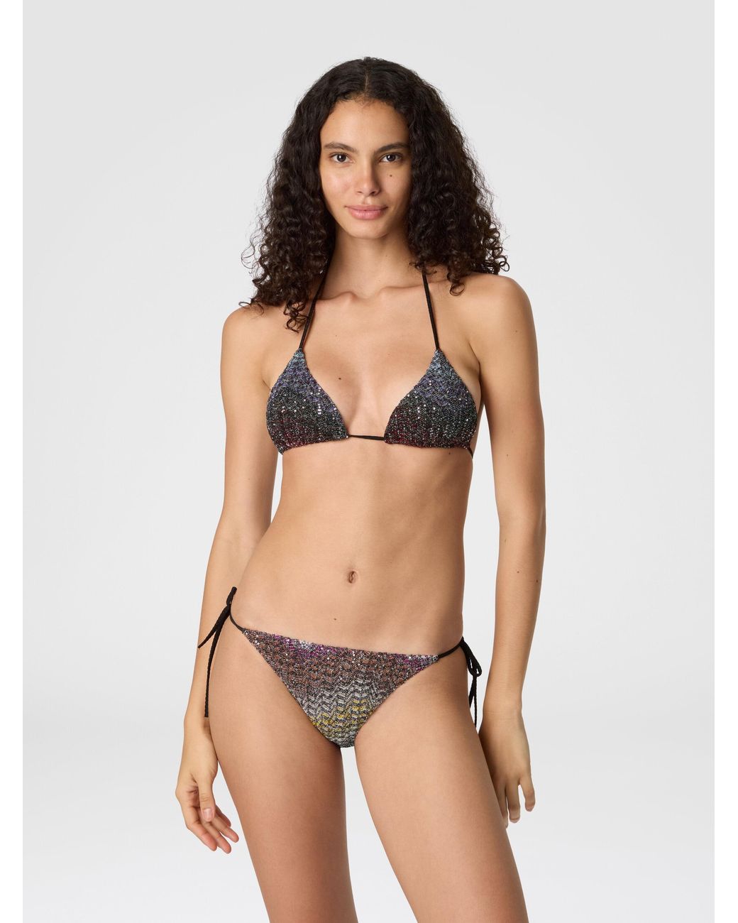 Missoni White Mixed Viscose Lamé Bikini With Sequins