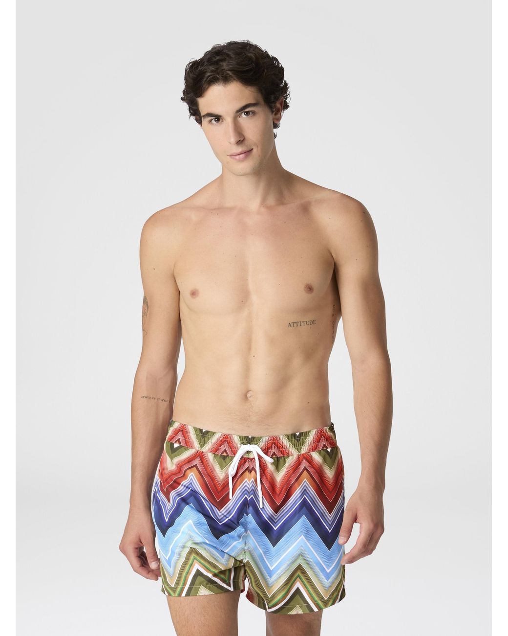 Missoni White Mid-Length Swim Shorts With Macro Zigzag Print for men