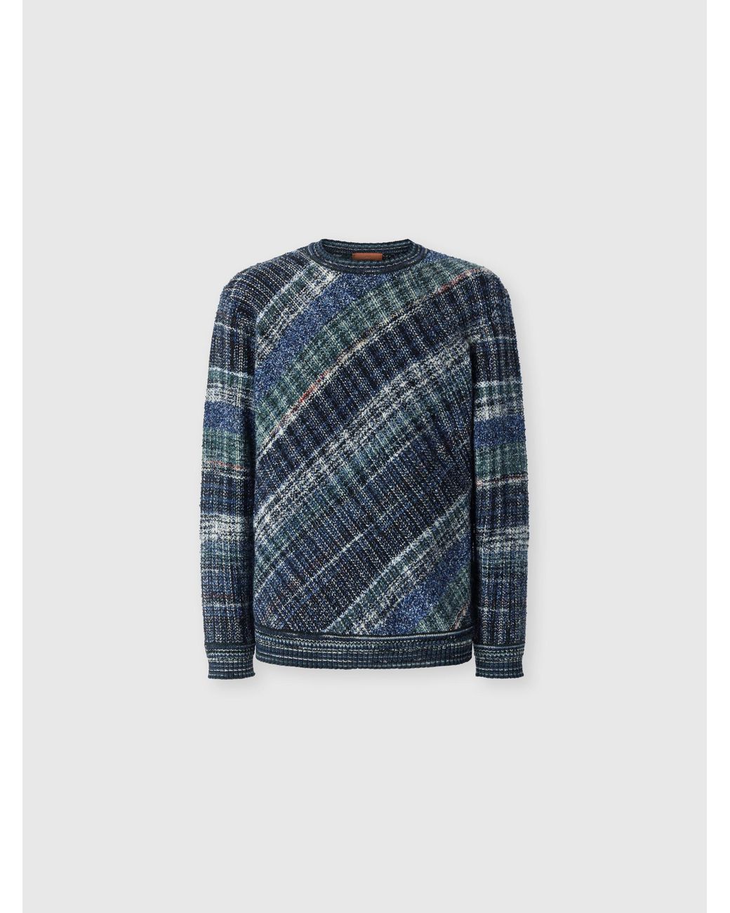 Missoni Blue Wool-Blend Pullover With Macro-Check Pattern for men