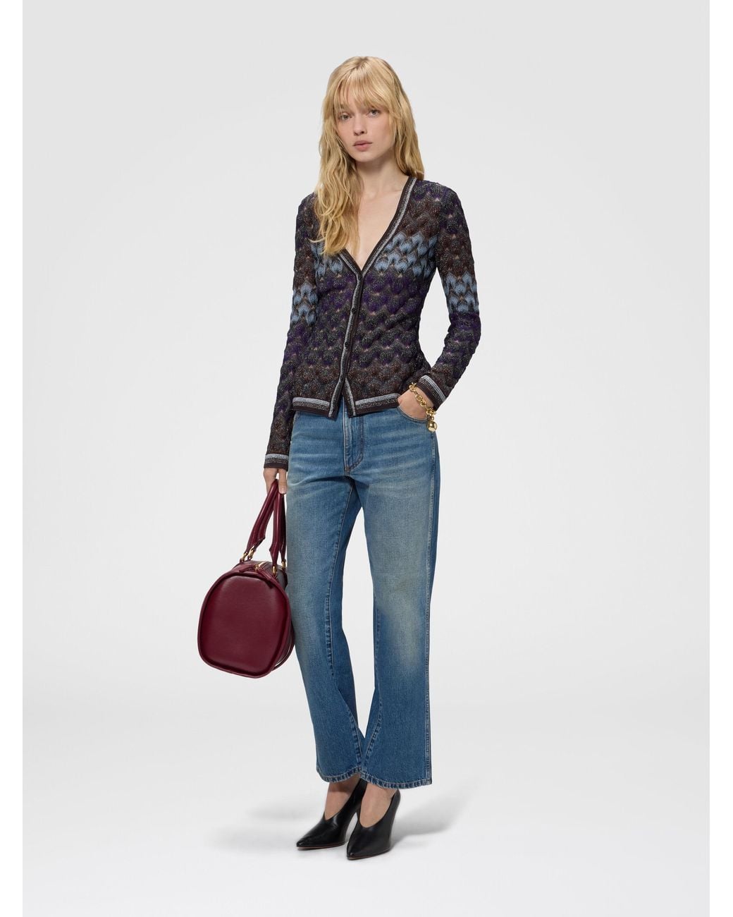 Missoni Multicolor Slim Viscose Lamé Cardigan With Lace Motif