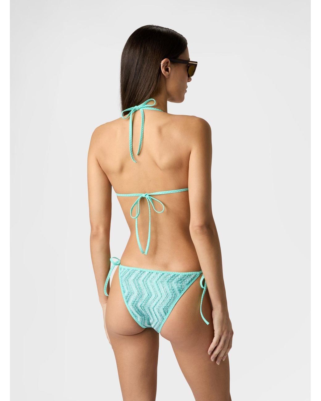 Missoni Blue Zigzag Mesh Trikini With Sequins