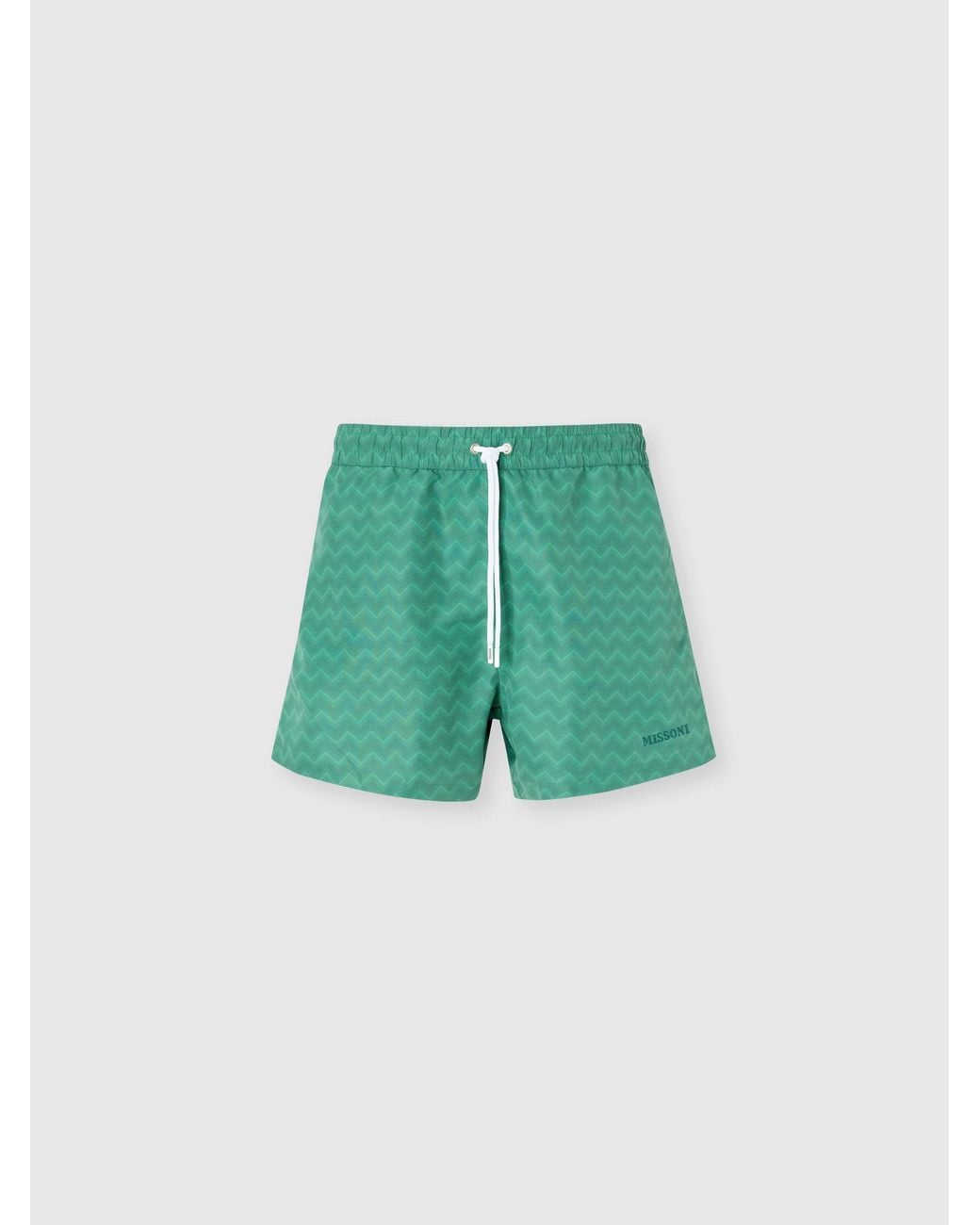 Missoni Green Mid-Length Swim Shorts With Tone-On-Tone Zigzag Print for men