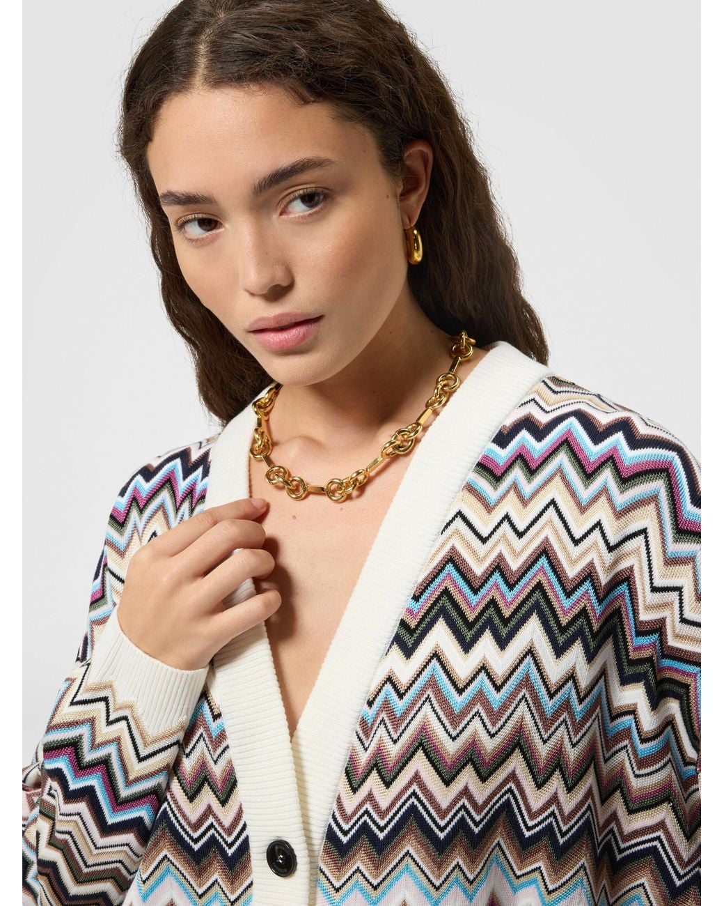 Missoni White Oversized Wool And Viscose Zig Zag Cardigan