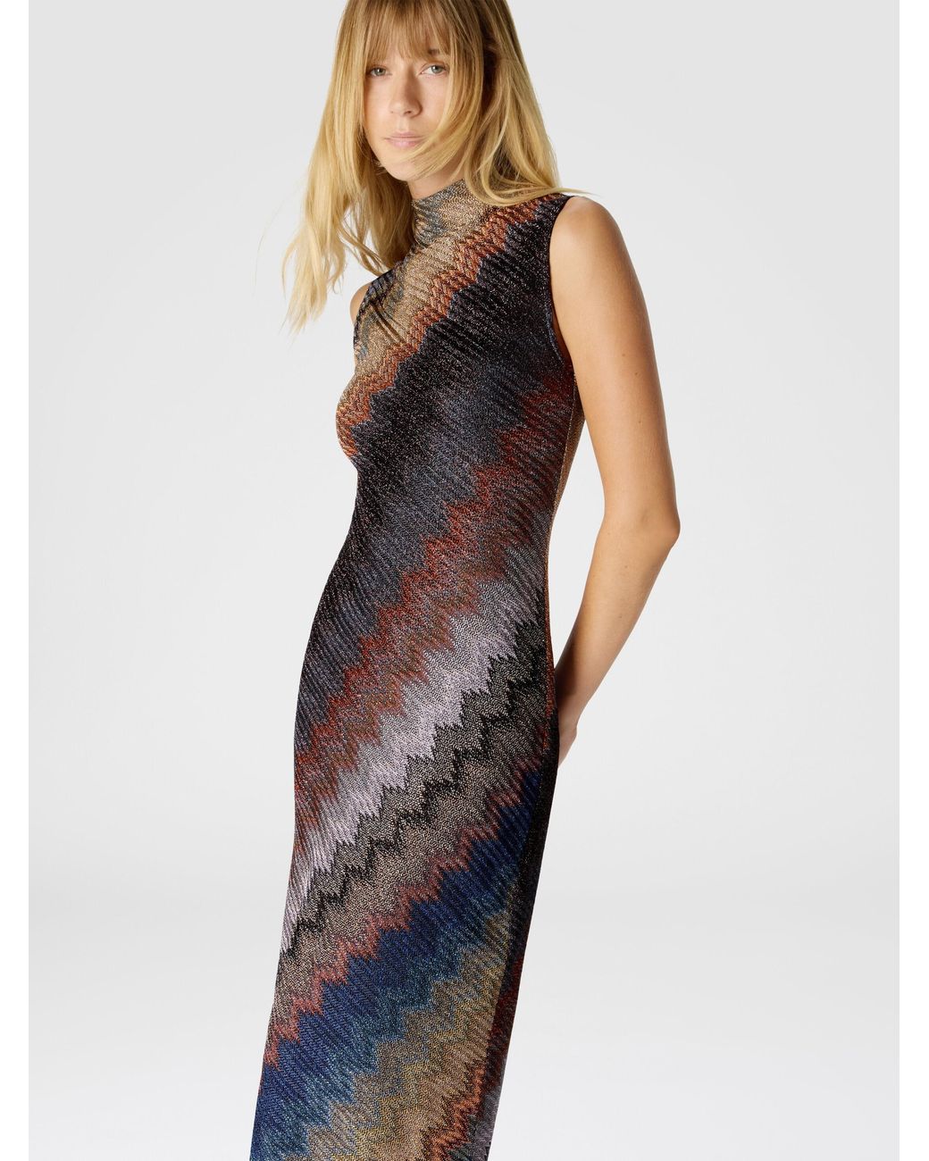 Missoni Blue High-Neck Long Dress With Snake Pattern