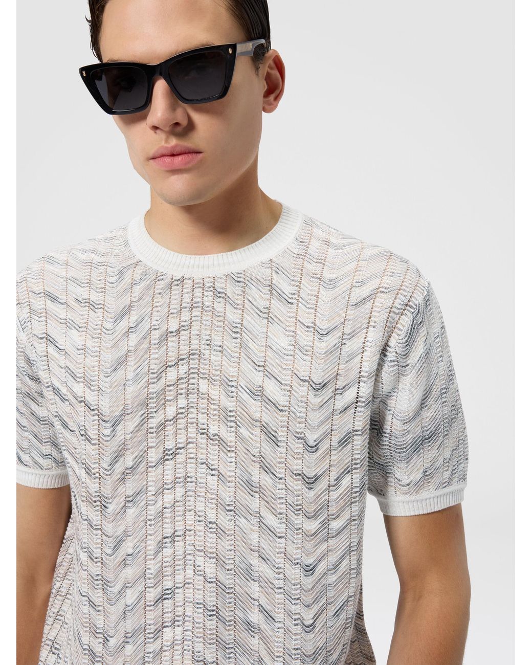 Missoni White Openwork Cotton And Viscose Knit T-Shirt for men