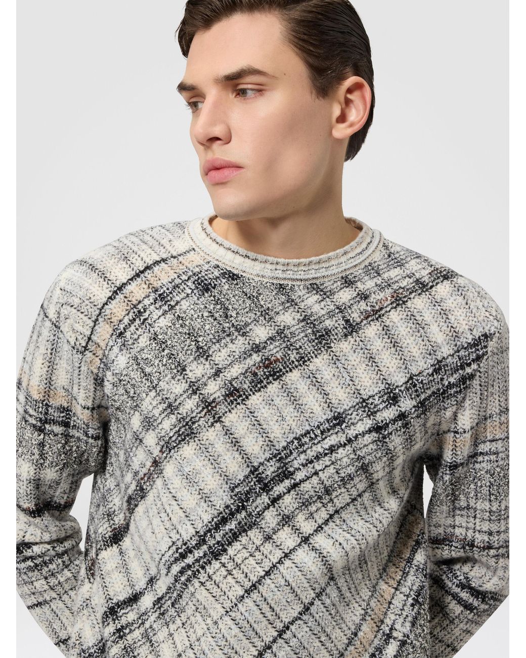 Missoni Gray Wool-Blend Pullover With Macro-Check Pattern for men