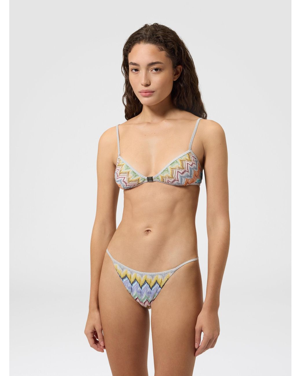 Missoni White Viscose Lamé Bikini With Front-Closure Top