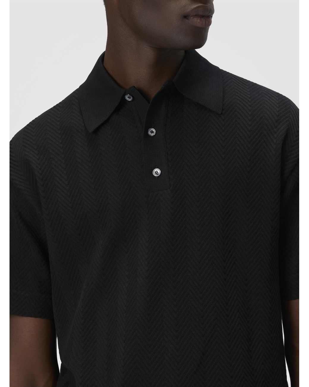 Missoni Black Cotton And Viscose Polo Shirt With Tone-On-Tone Zigzag for men