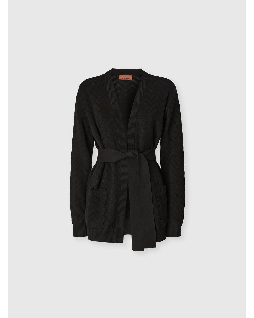 Missoni Black Chevron Cotton And Viscose Cardigan With Belt