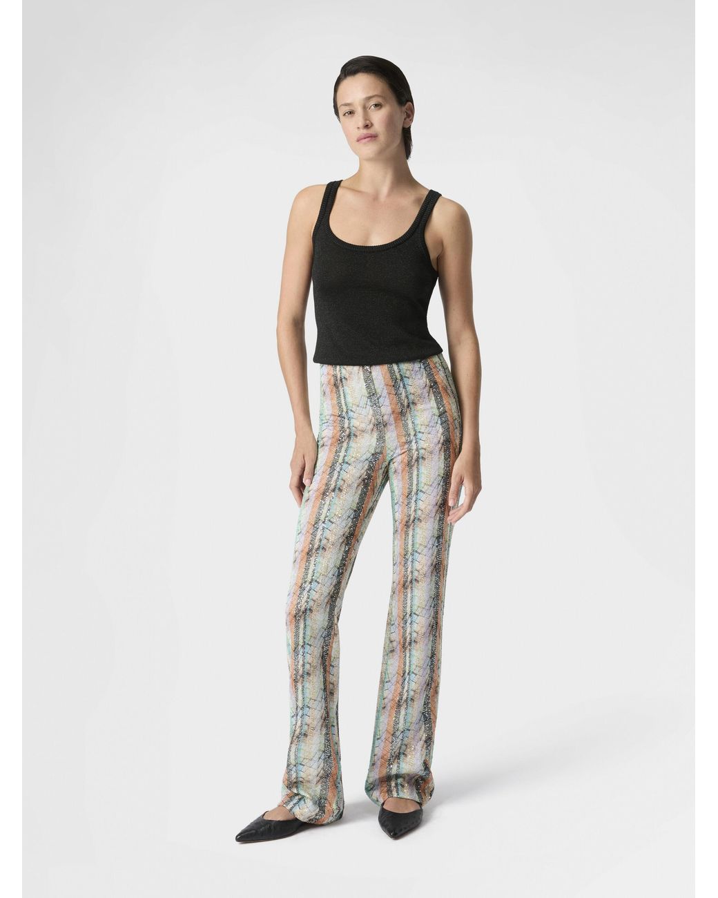 Missoni White Multi-Technique Mixed Viscose Lamé Flared Trousers