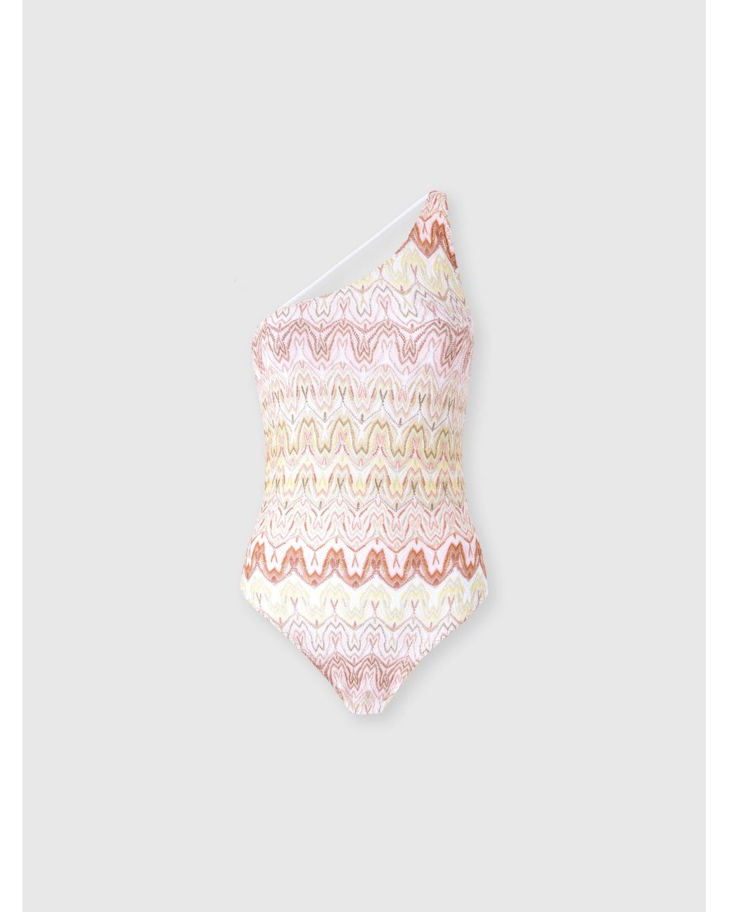 Missoni Pink One-Shoulder Swimsuit With Space-Dye Lace Pattern