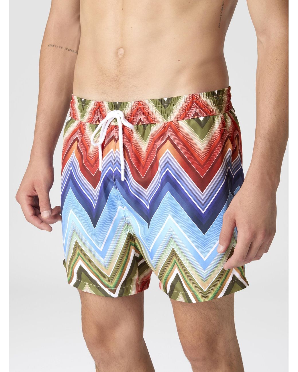 Missoni White Mid-Length Swim Shorts With Macro Zigzag Print for men