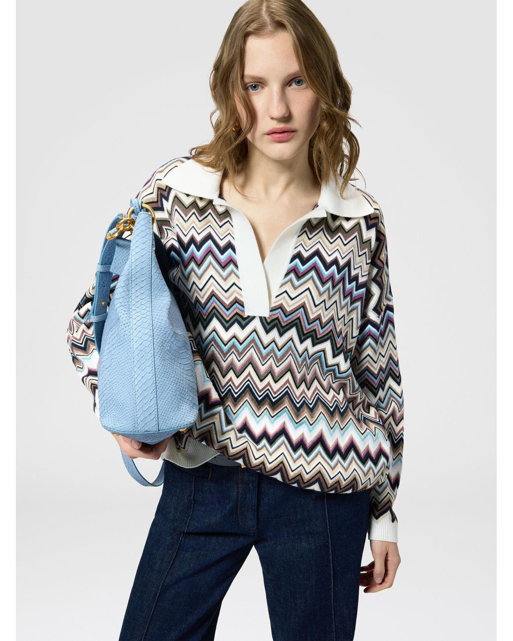 Missoni White Oversized Wool And Viscose Zig Zag Polo