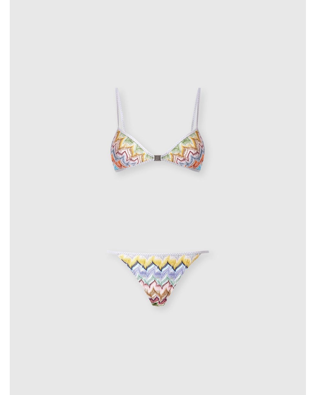 Missoni White Viscose Lamé Bikini With Front-Closure Top