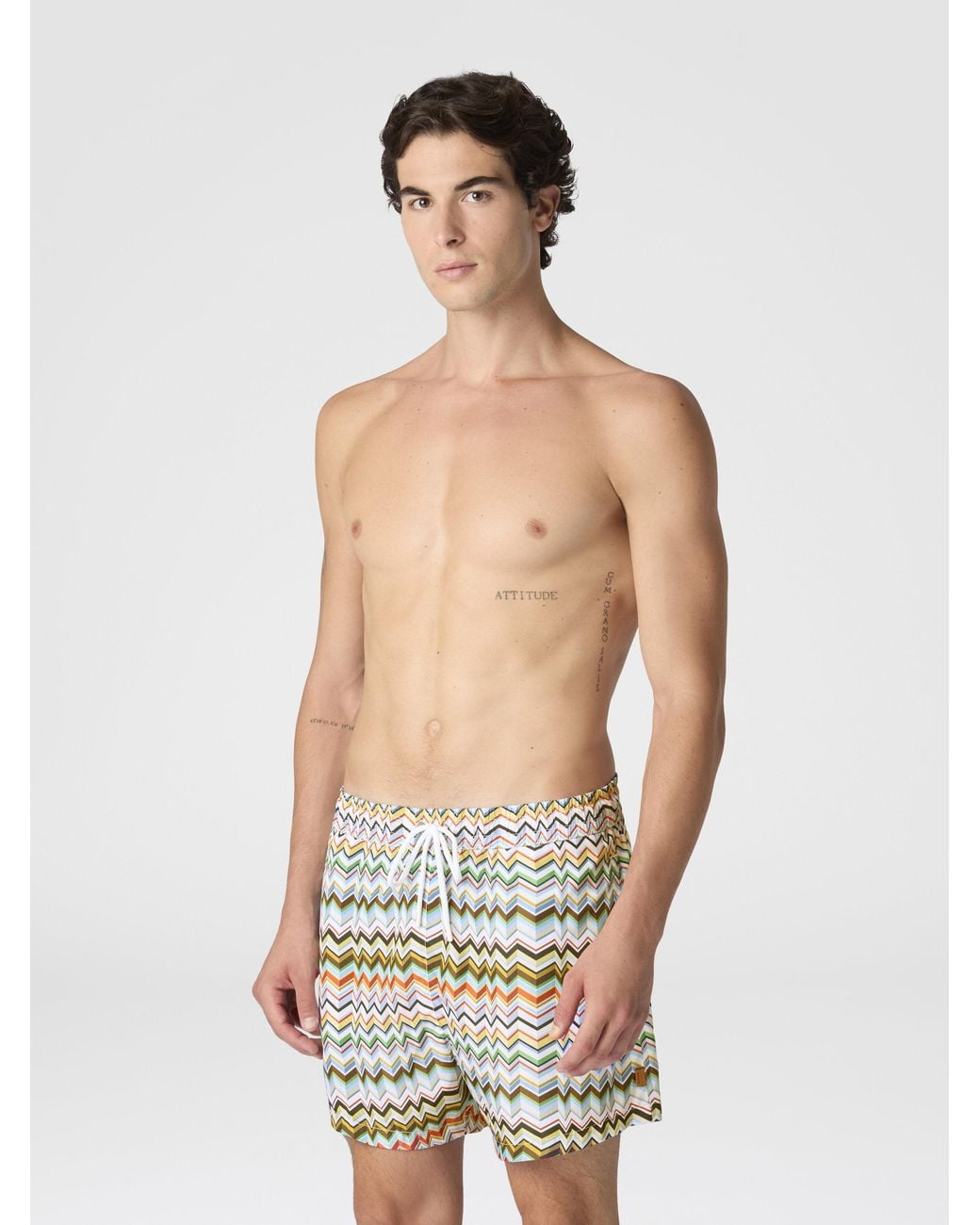Missoni Multicolor Mid-Length Swim Shorts With Irregular Zigzag Print for men