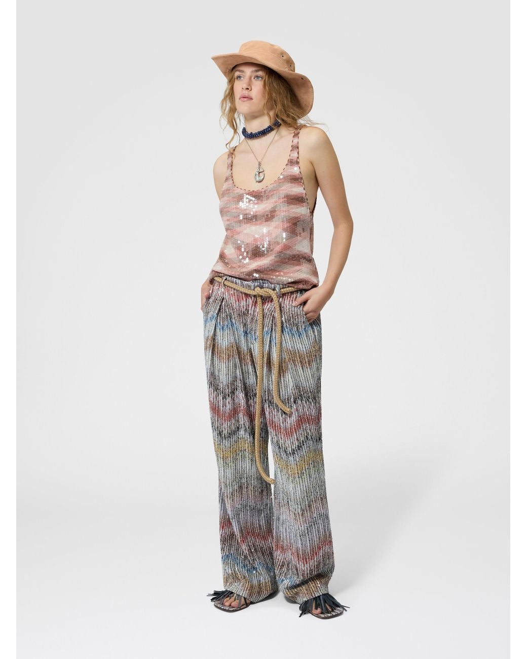 Missoni Pink Space-Dye Knit And Sequin Tank Top