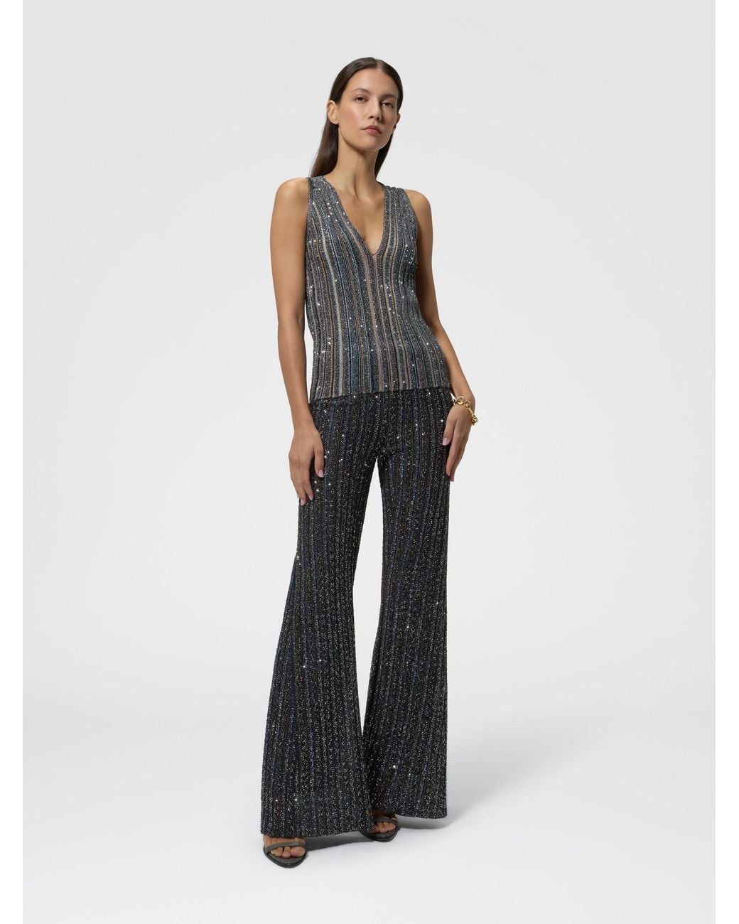 Missoni Black Striped Flared Trousers With Sequins