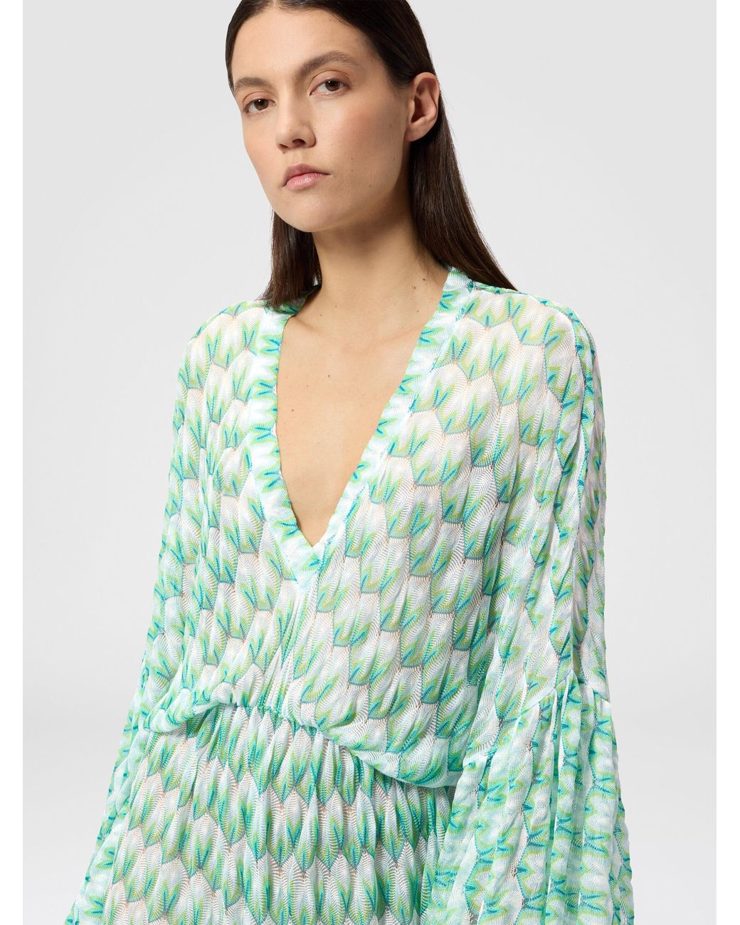 Missoni Green Kurze Strandtunika Aus Viskose Mit Blumenmuster, Damen, Größe