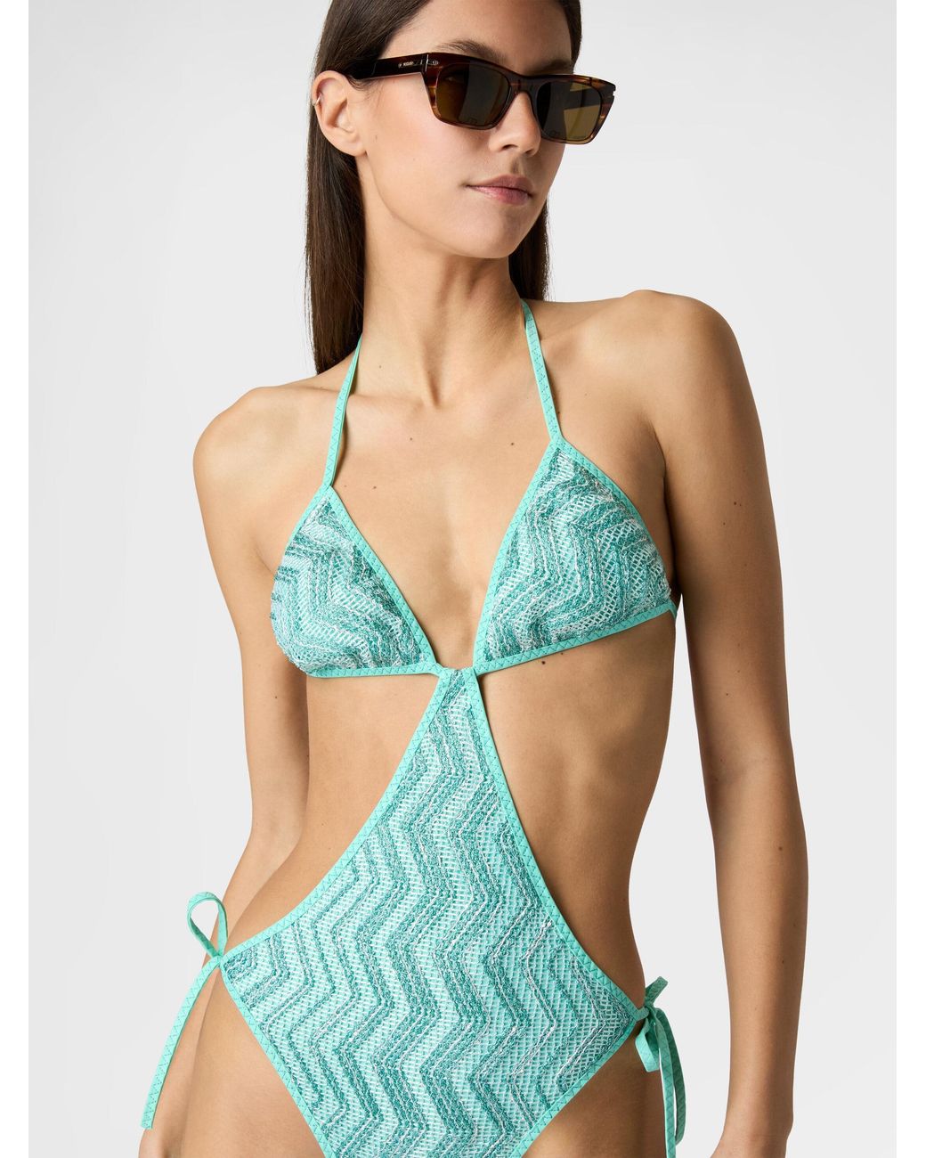 Missoni Blue Zigzag Mesh Trikini With Sequins