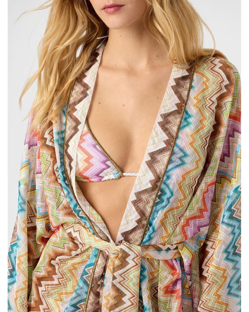 Missoni White Cover-Up With Adjustable Belt And Zig Zag Print