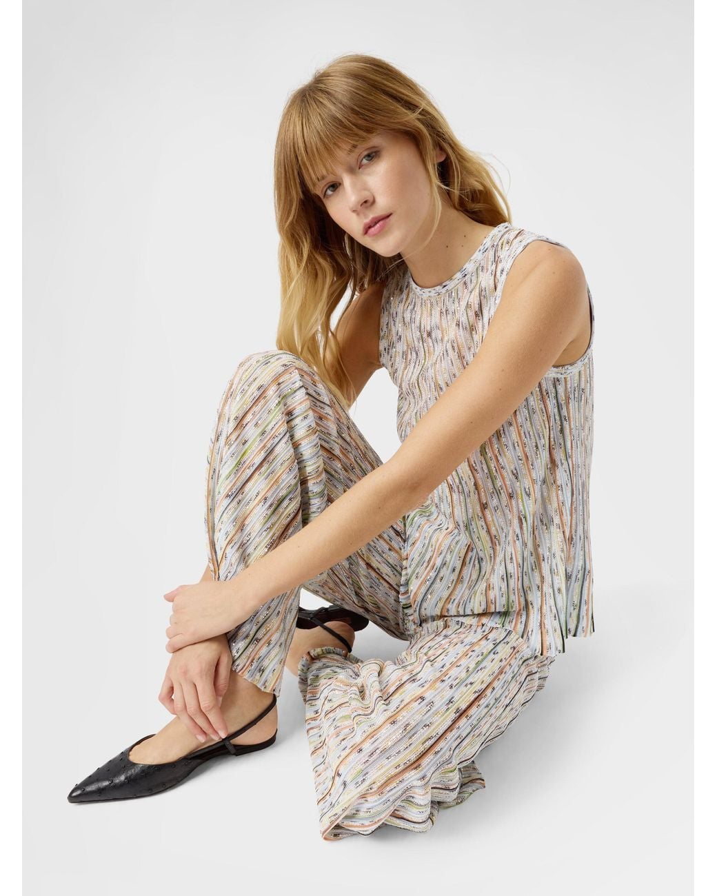 Missoni White Ribbed Mixed Viscose Trousers With Sequins