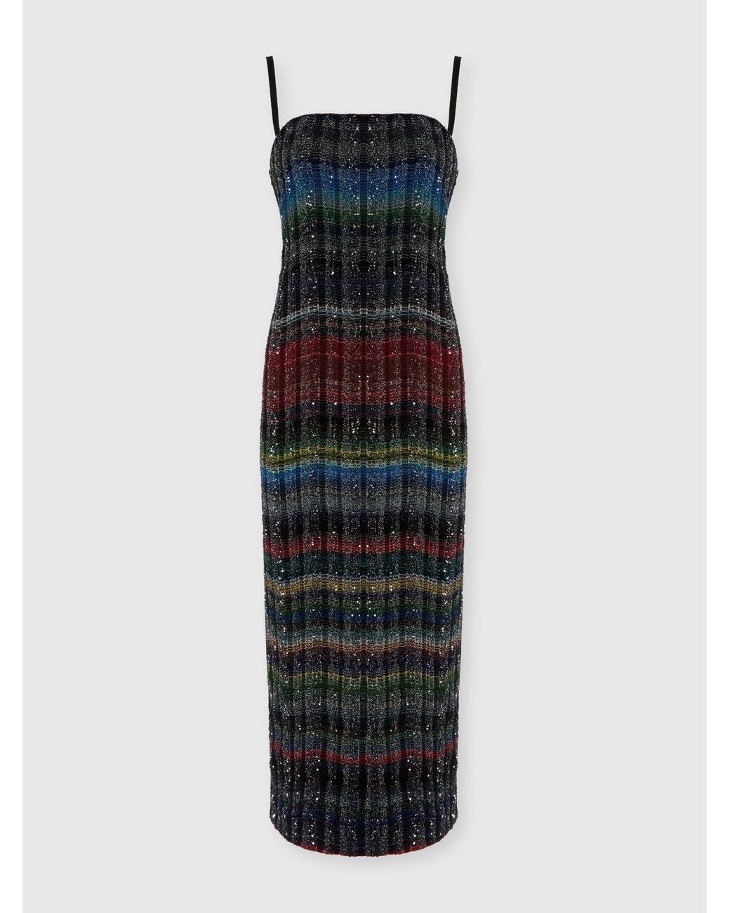 Missoni Blue Long Strapless Dress With Wave Check Pattern